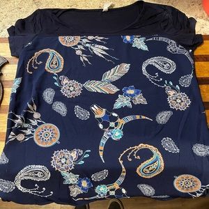 Honey and Lace Top, Navy Blue, Print, Size Small